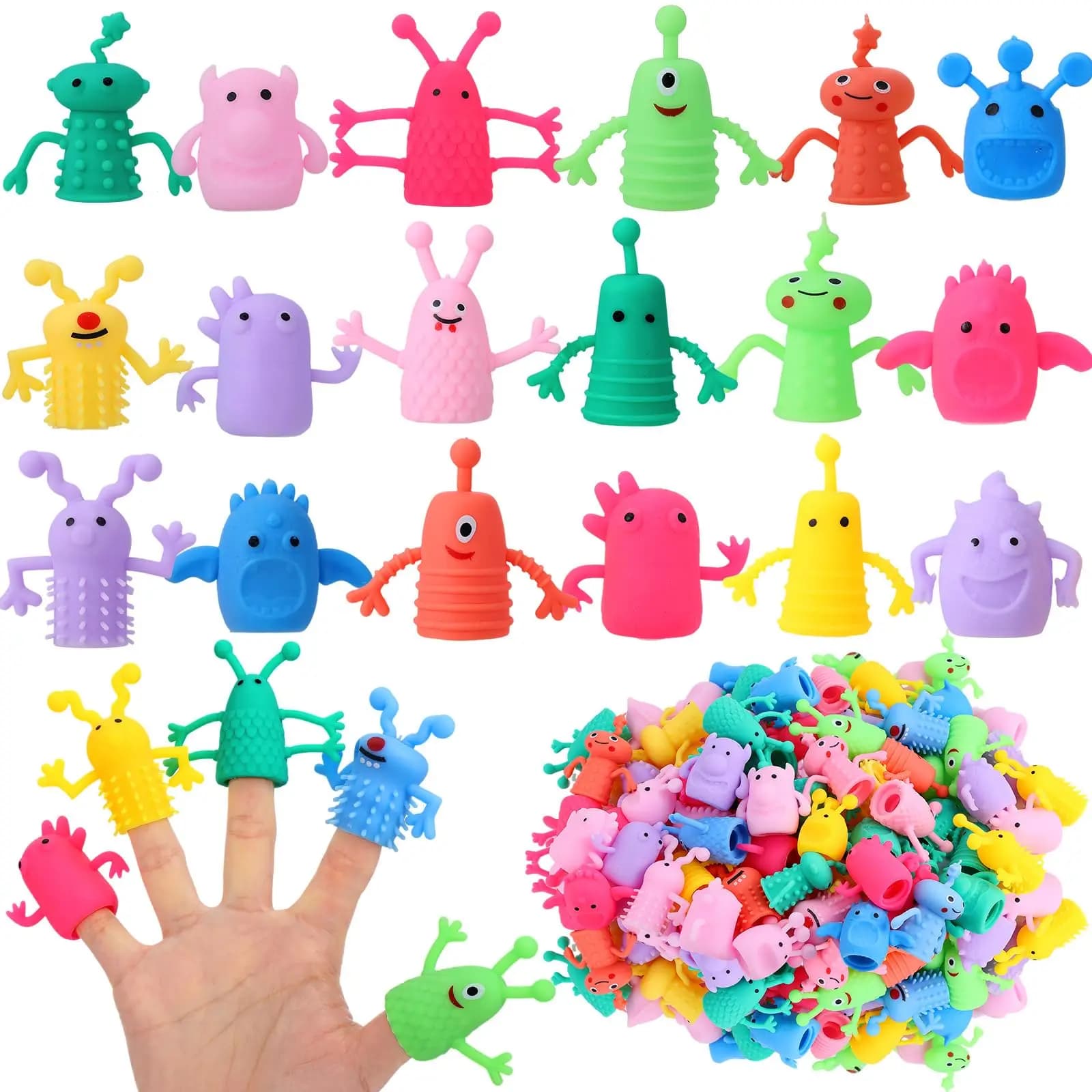 10 pezzi carino mostro dito topper giocattoli gomma morbida elastico agitarsi per bambini festa di compleanno favori ospiti regali dolcetti riempitivo