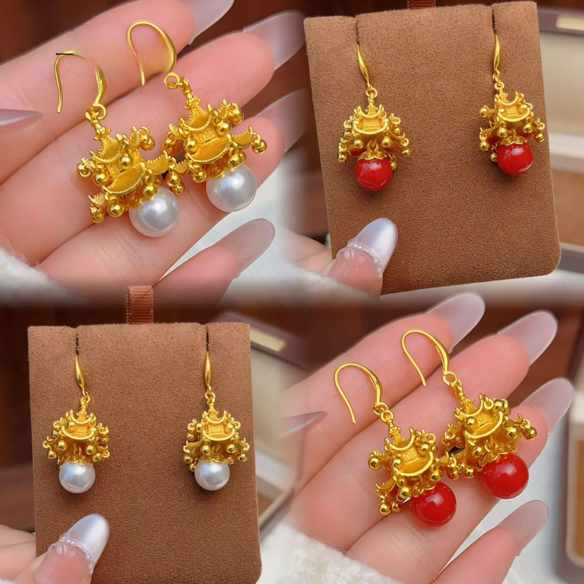 Vintage Court Style Sand Gold Pearl Imitation Earrings Jewelry Shop Loft Lamp Design Dangle Earrings Fashion Jewelry