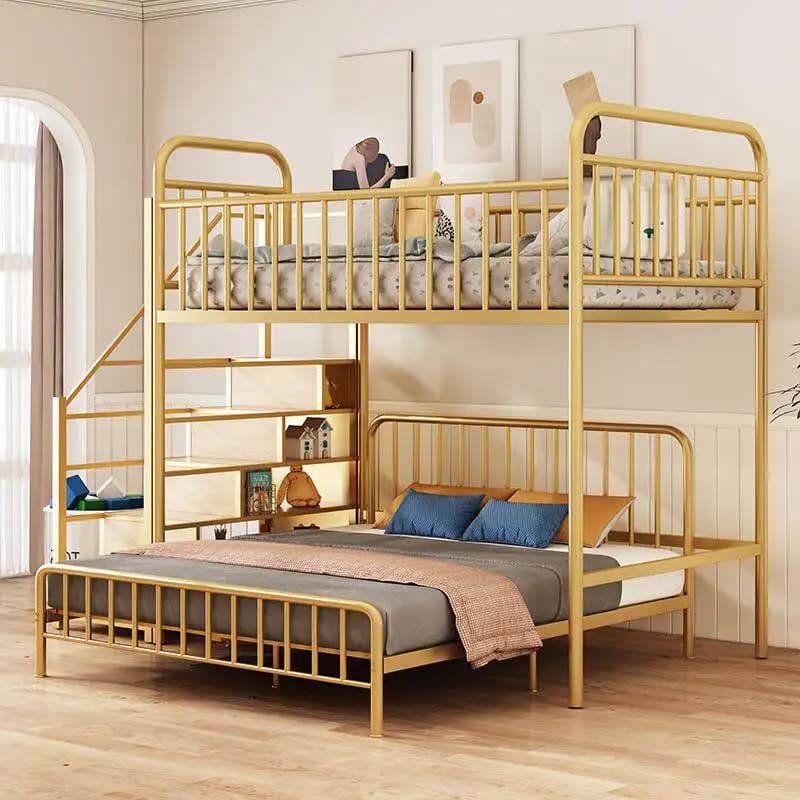 Letto a soppalco matrimoniale in ferro battuto Minghui, combinazione letto a castello a due piani, piano superiore, per piccolo appartamento, letto a soppalco, bott