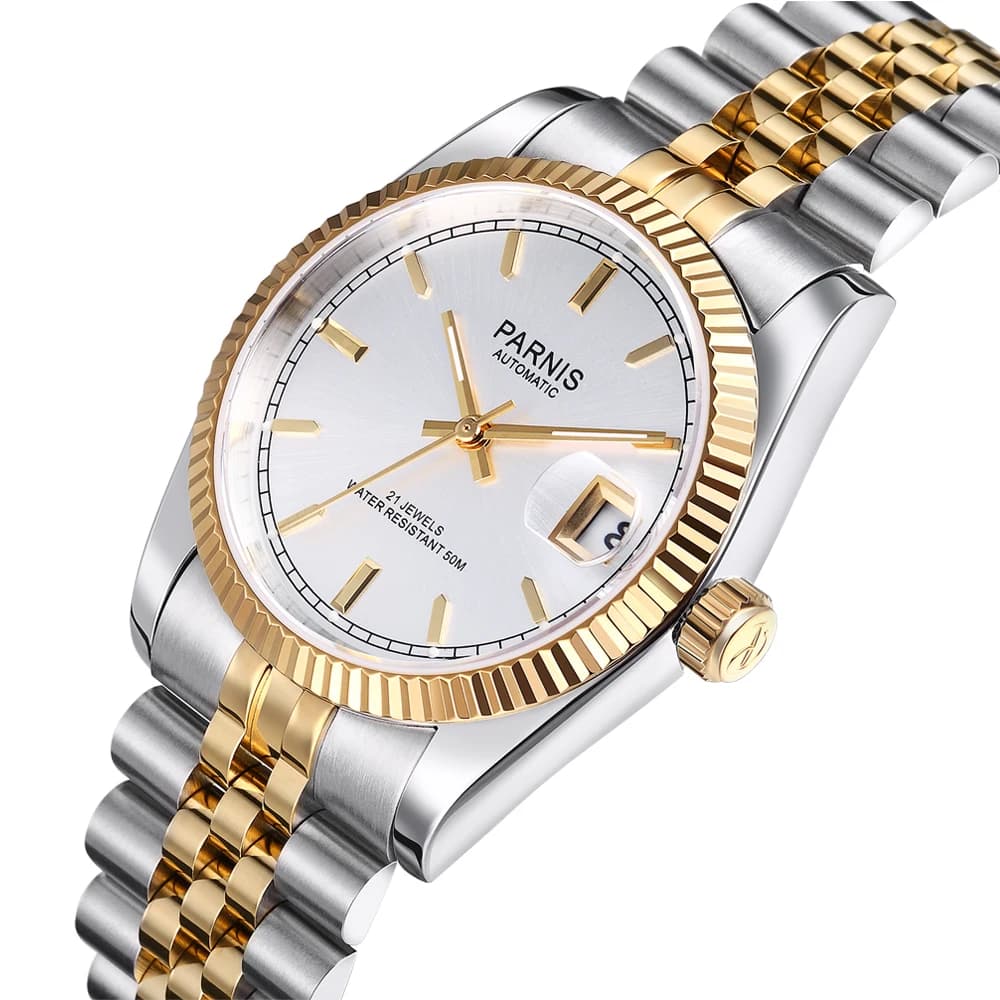Nuovo Orologio Automatico Parnis 36MM con Cassa in Argento per Uomo e Donna, Bracciale in Acciaio Inossidabile, Calendario, Orologi Meccanici 2026, Regalo per Uomo