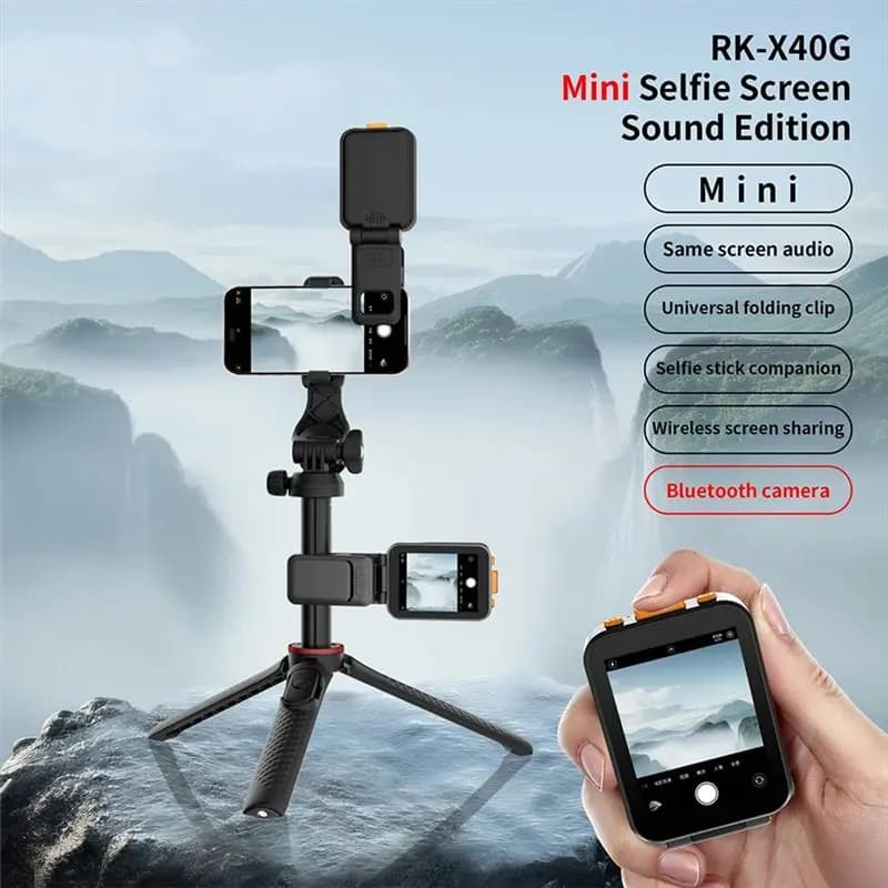 AS95 2inch Mini Mobile Screen Selfie Vlog Monitor with Sound Bluetooth Remote Photography Projector Clip