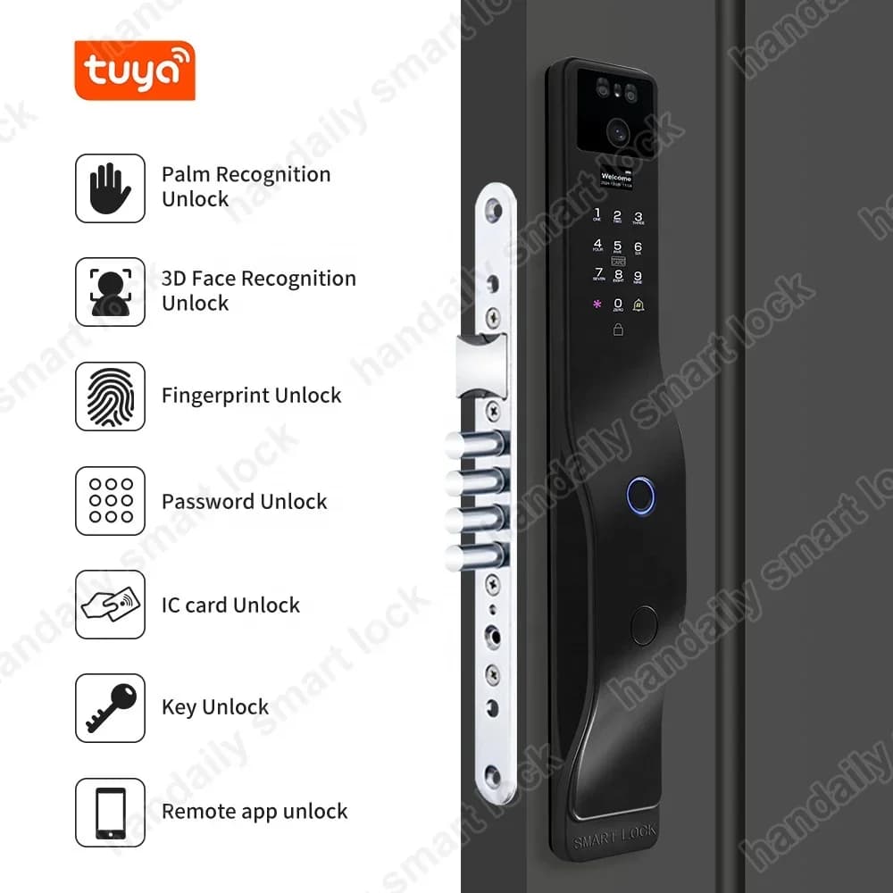 Potente serratura intelligente per porta con riconoscimento facciale di fabbrica Israele Mortise Tuya Wifi Impronta digitale Cerradura Inteligente Serratura digitale con C
