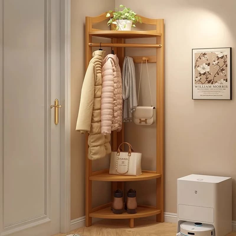 Corner Standing Coat Rack Compact Space Saving Closet Organizer Hanging Bag Stand Bedroom Temporary Clothes Hanger Coat Rack