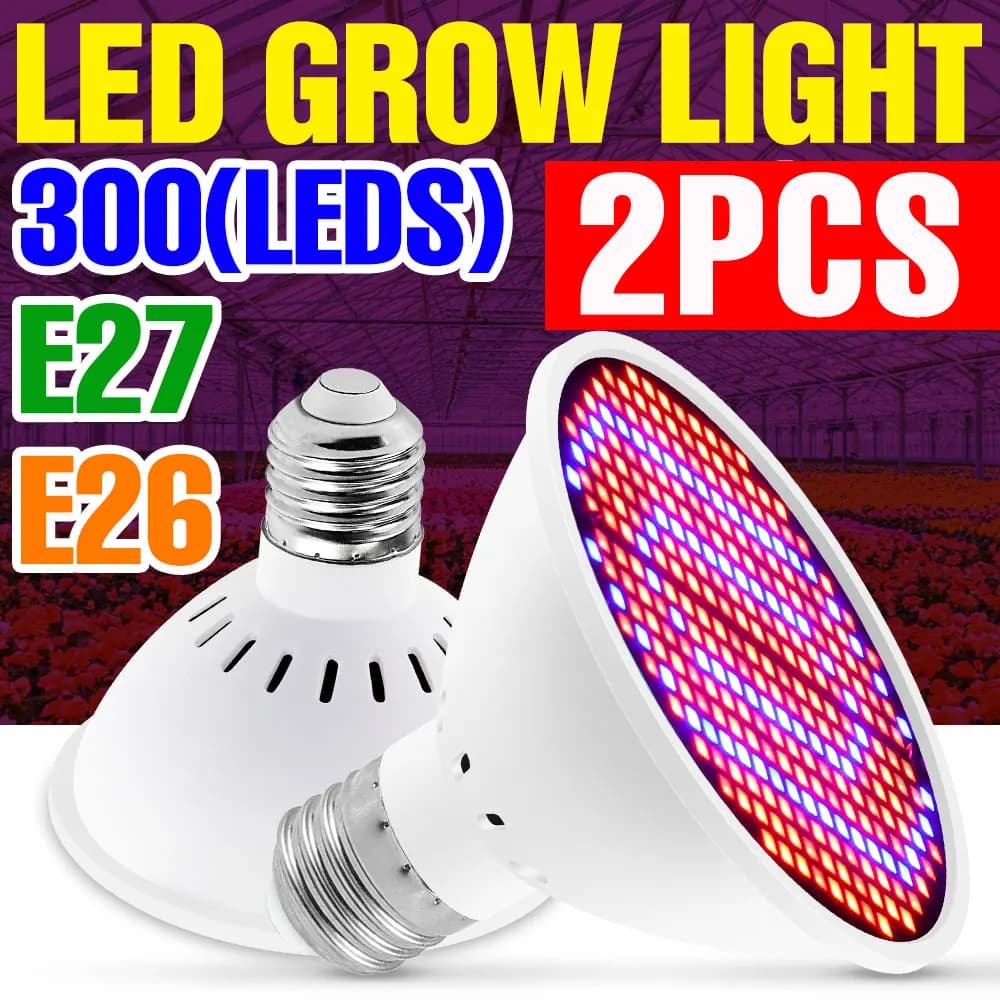 2 LED Lamps E27 for Cultivation, Complete Spectrum, for Indoor Plants, Seeds, Flowers, AC85-265V, for Coltura in Vaso di Verdure