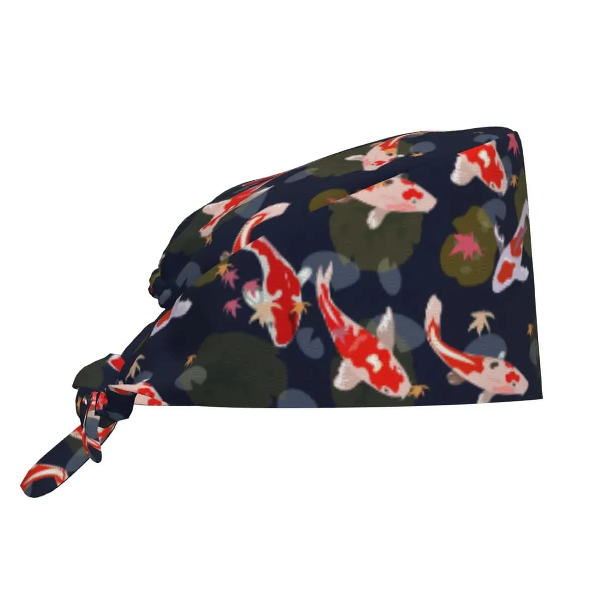 Work Scrubs Hat Koi Fish Swimming Nurse Hat For Unisex Women Tie Back Working Cap Soft Elastic Custom DIY Medical Cap
