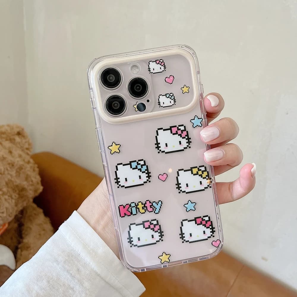Custodia per telefono antiurto in acrilico rigido con design pixelato di Hello Kitty Sanrio, simpatica e alla moda, per iPhone 17 Pro 16 15 14 13 Pro Max