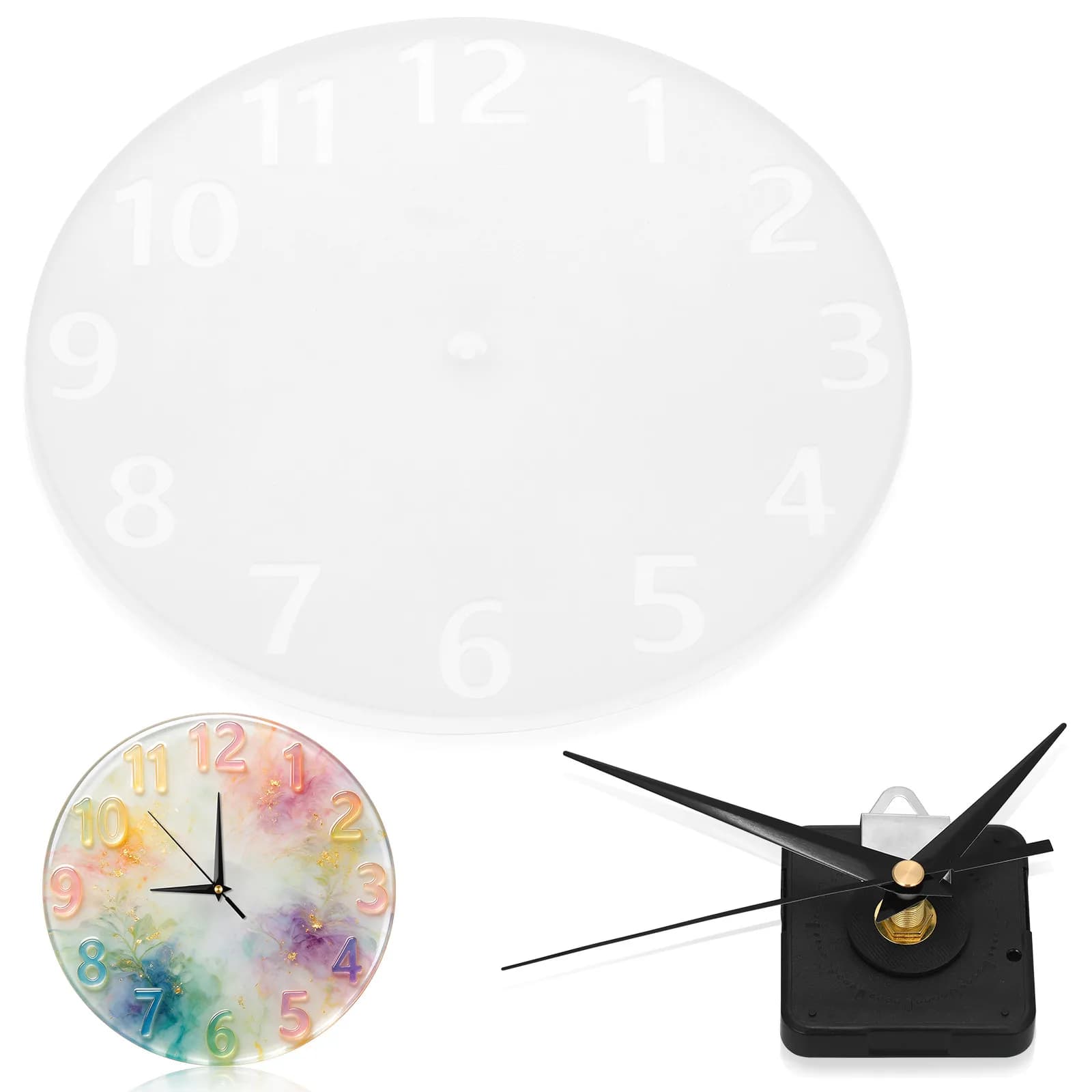 1Set Flexible Silicone Epoxy Resin Clock Mold Kit DIY Clear Arabic Numbers Wall Clock Making Supplies Handmade Crafts Decor