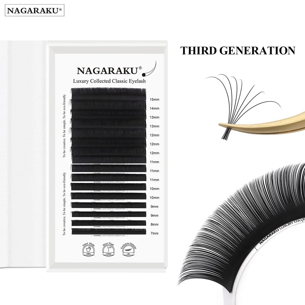 NAGARAKU Extension classic eyelashes collection luxury 16 rows Individual dens Black matt Professional Natural Soft