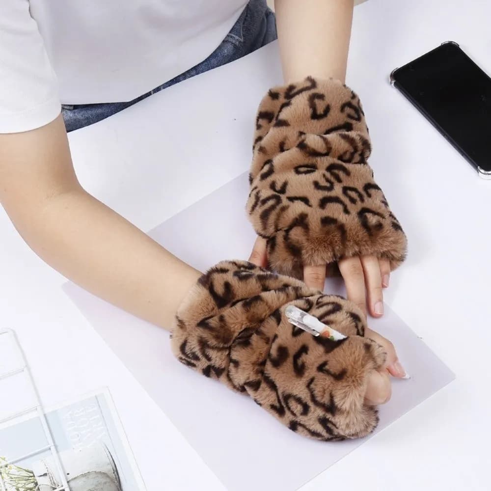 Thickened Fingerless Furry Gloves Fleece Lined Elastic Cuff Faux Fur Hand Warmer Fluffy Texture Skin Friendly