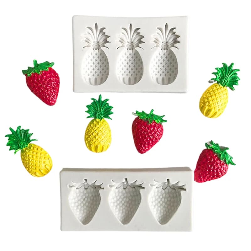 [YU][YU]3 Cavities Pineapple Strawberry Silicone Sugarcraft Mold Resin Tools Cupcake Baking Mould Fondant Cake Decorating Tools