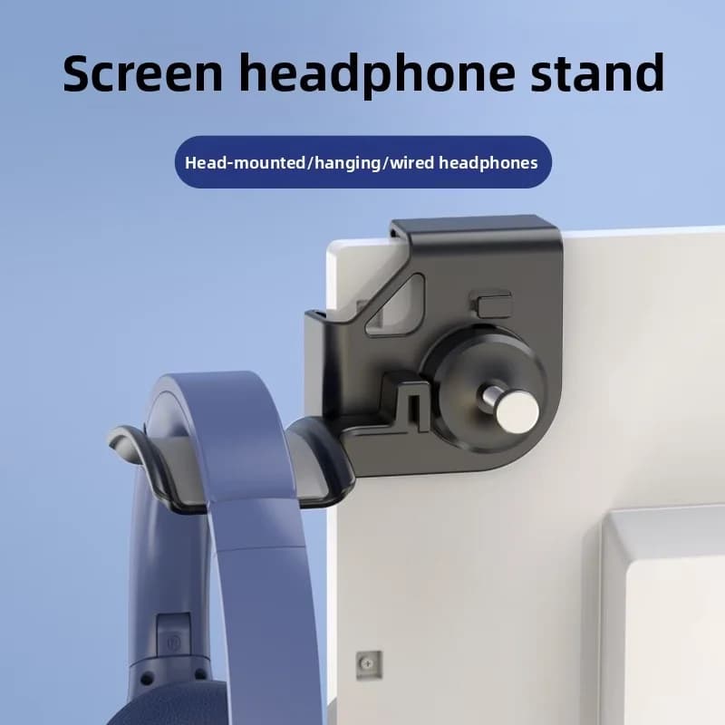 1PC Adjustable Monitor Headset Stand, Headphone Holder Hook Hanger, Space-Saving Desk Organizer for Office Gaming & Study