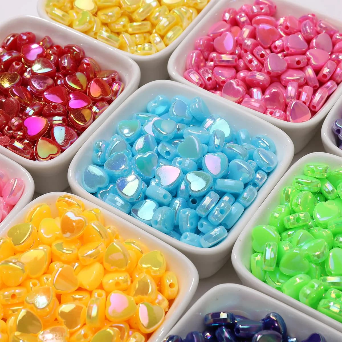 100Pcs 8×9mm Acrylic Iridescent Heart Beads Loose Spacer Beads for Handmade Jewelry DIY Bracelet Phone Chain Pendants Materials