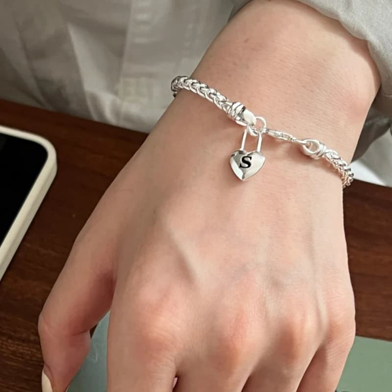 925 Sterling Silver S Letter Heart-Shaped Lock Bracelet With Hollowed Out Thick Chain Bracelet Fashion And Exquisite Jewelry