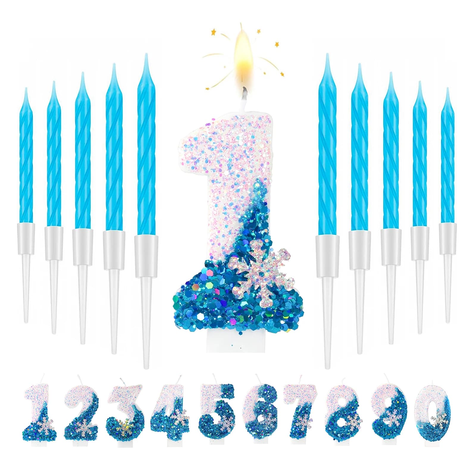 11 frozen snow theme birthday candles, birthday candle with 0-9 number for party supplies, 2.76 inch cake decoration