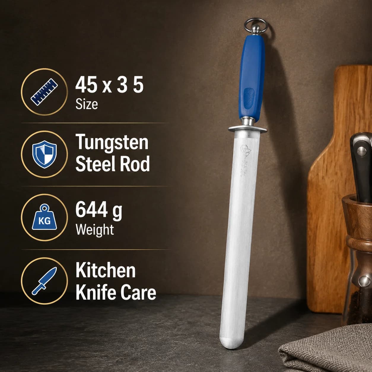Professional Tungsten Knife Sharpening Steel Honing Rod For Chef Kitchen Knives Durable Long Lasting Blade Sharpener Tool