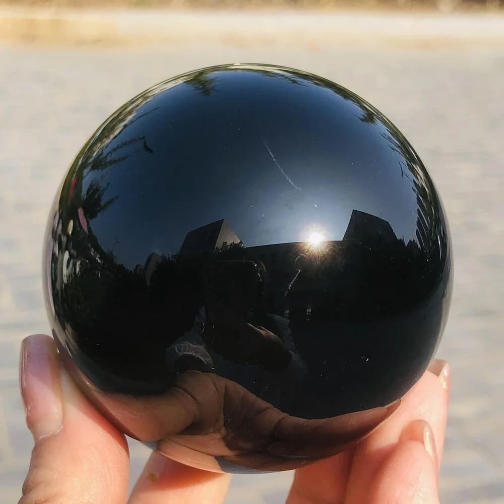 Sfera di ossidiana nera naturale sfera magica di cristallo di guarigione pietre di roccia Reiki feng shui sfera di pietre preziose da collezione senza Base