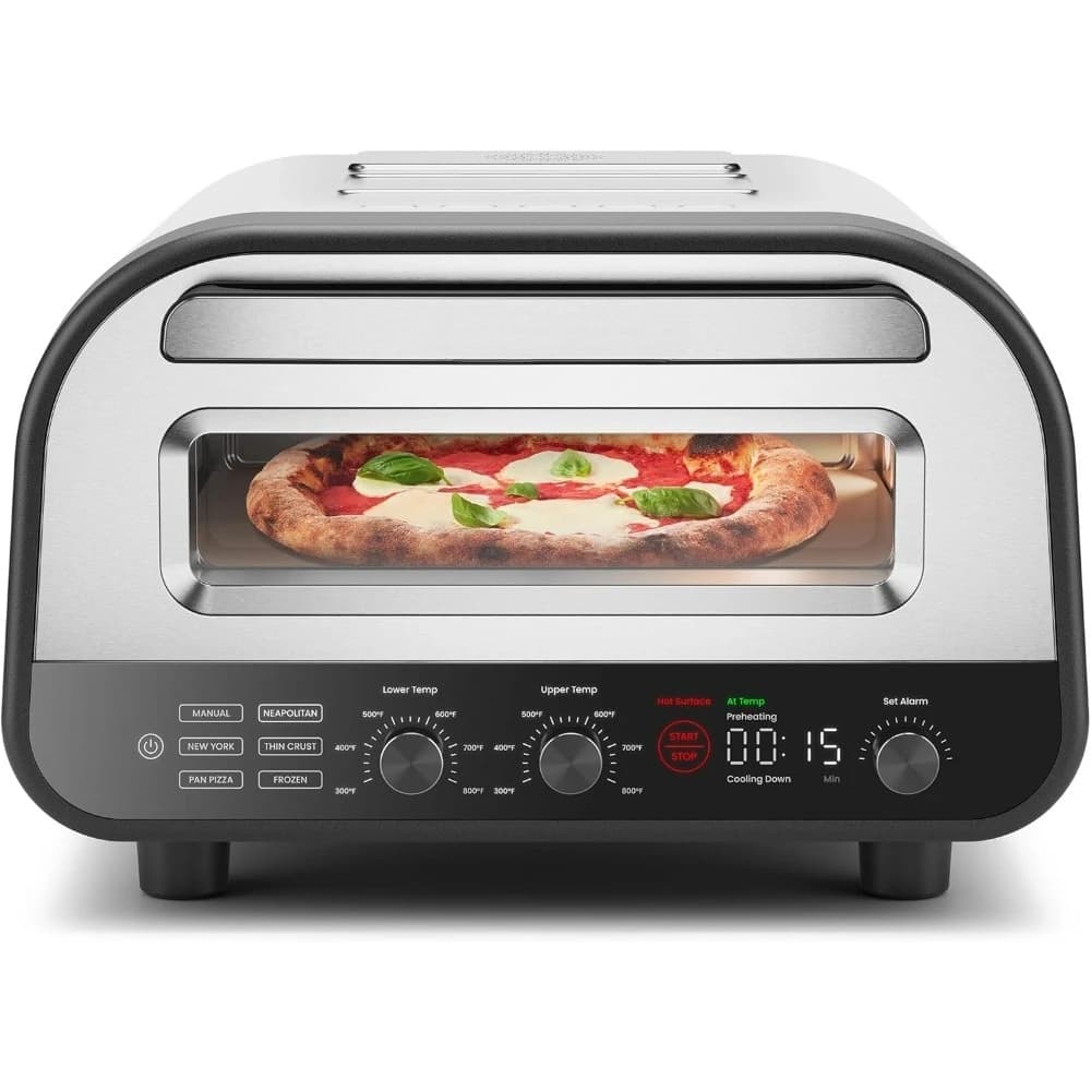 Forno Elettrico da Interno per Pizza, da Appoggio, per Pizze da 12 Pollici, Riscaldamento fino a 800 Gradi ° Set Pizza con Pietra e Paletta in Acciaio Inossidabile 5 Pezzi