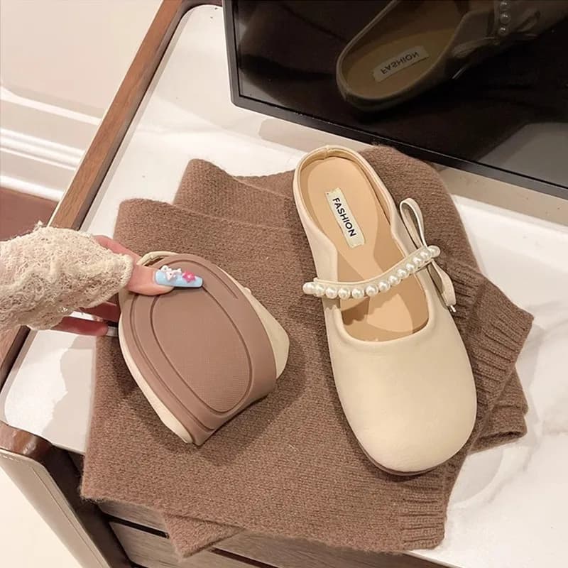 Ciabatte da donna con suola piatta e morbida, a punta chiusa, stile Mary Jane, nuove per la primavera e l'estate.