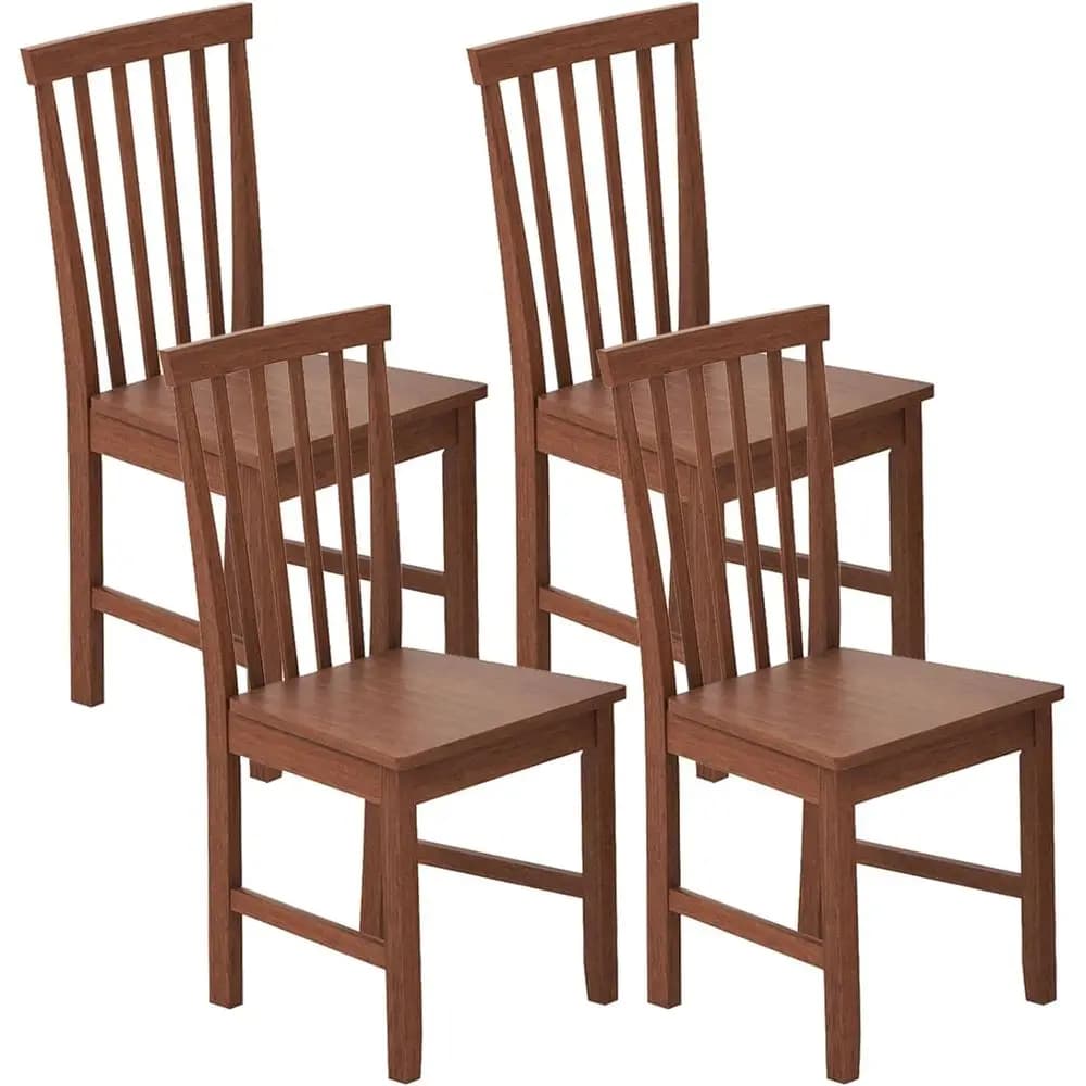 Set di 4 Sedie da Pranzo in Legno con Schienale Alto e Gambe in Legno di Gomma Rinforzato, Adatte per Casa, Cucina, Ristorante, Finitura Noce