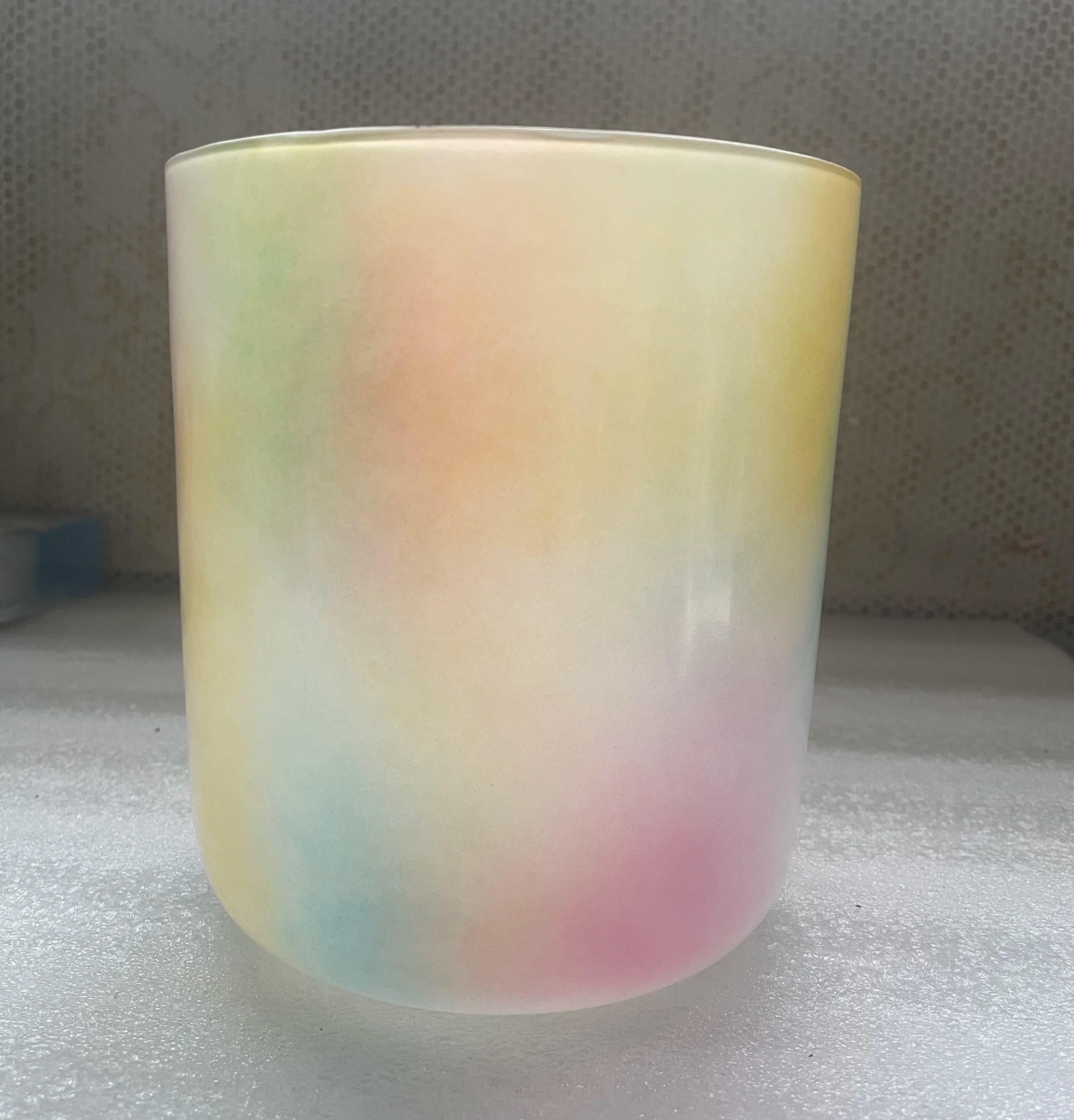 Crystal singing bowl straight wall flat bottom perfect 432Hz mixed pastle color 3rd octave any one of E or F or F# note