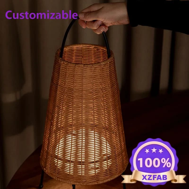 Factory Direct 2026 Nordic style creative desk lamp living room bedroom bed and breakfast tatami portable rattan zen atmosphere