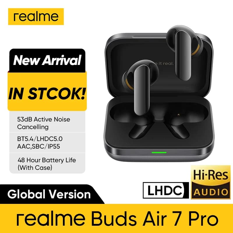 Global Version Realme Buds Air 7 Pro 53dB High Sea Noise Cancellation AI Simultaneous Interpretation LHDC 5.0 Bluetooth 5.4 IP55