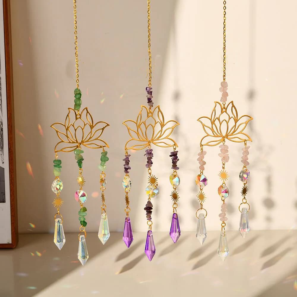 1PC Crystal Sun Catcher Gold Lotus Hanging Decor Rainbow Maker Suncatchers Crystals Stained Glass Garden Outdoor Decors