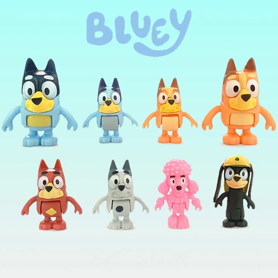 Set di 8 Action Figure Bluey e Amici 2026, Giocattoli Collezionabili Articolati, Bambole per Gioco di Ruolo, Regalo di Compleanno per Bambini