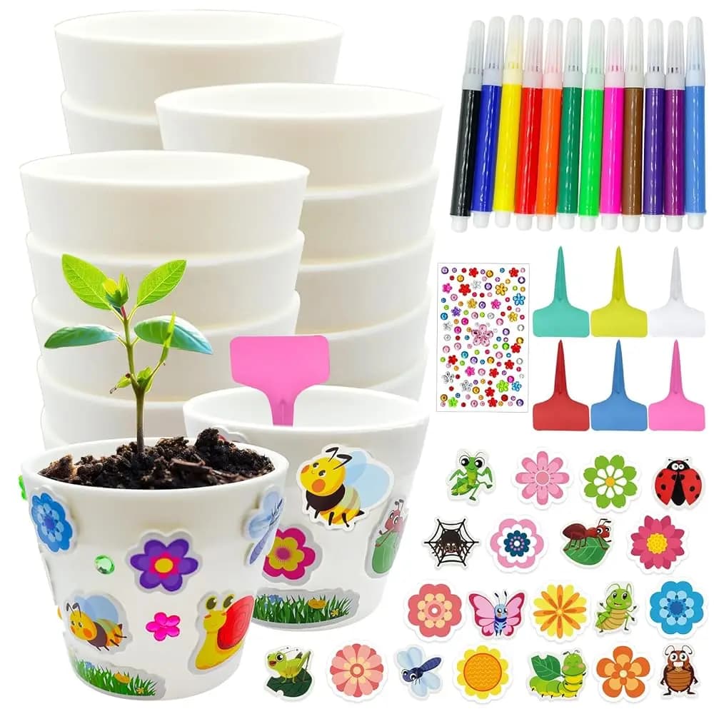 Set da 30 vasi di carta per giardinaggio, kit fai da te per la creazione di piante e fiori con 216 adesivi in schiuma, penne per acquerello, etichette in plastica per piante per la primavera