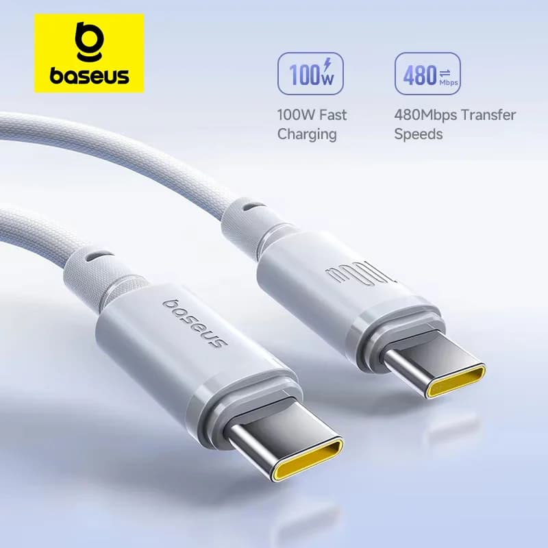 Cavo Baseus 100W Fast Charge Type-C USB-C Intrecciato per Ricarica e Trasferimento Dati per iPhone 16 15 iPad MacBook Pro Samsung Galaxy S25 S24