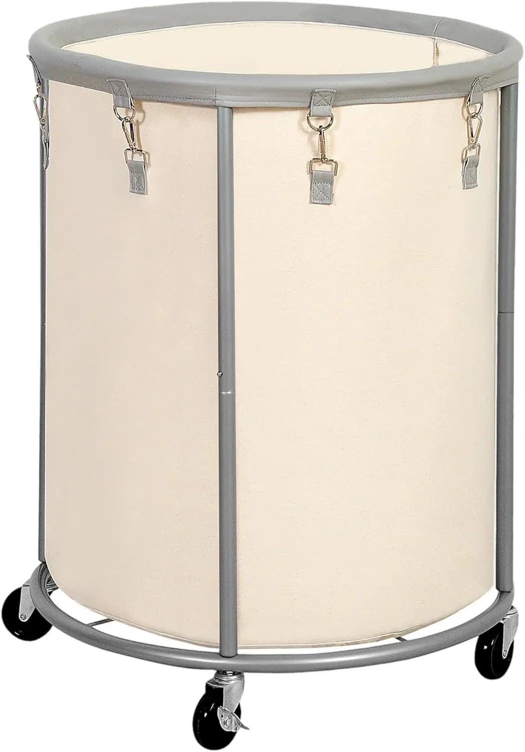 Cesto Portabiancheria Extra Large da 185L con Ruote, Telaio in Acciaio Resistente, Borsa in Tela Rimovibile, Beige e Grigio