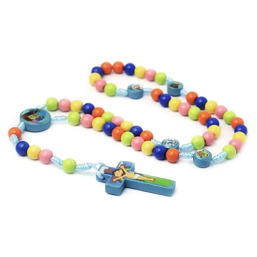 Collana Rosario Colorata con Perline, Collana Rosario Religiosa per Bambini con Cartoni Animati, Collana con Crocifisso Durevole e Ciondolo Benedizione