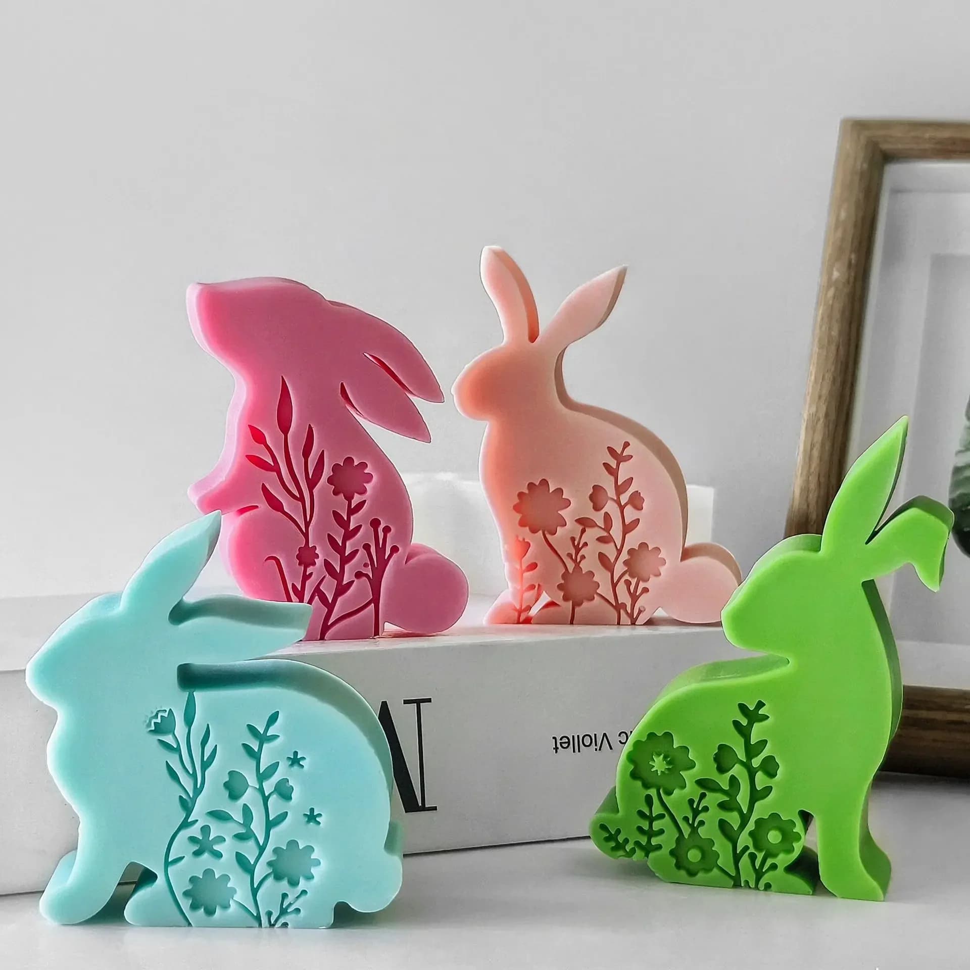 Stampo in silicone per candela aromatica con coniglietto pasquale Stampo in silicone per candela con fiore in rilievo fai-da-te Regali fatti a mano per Pasqua