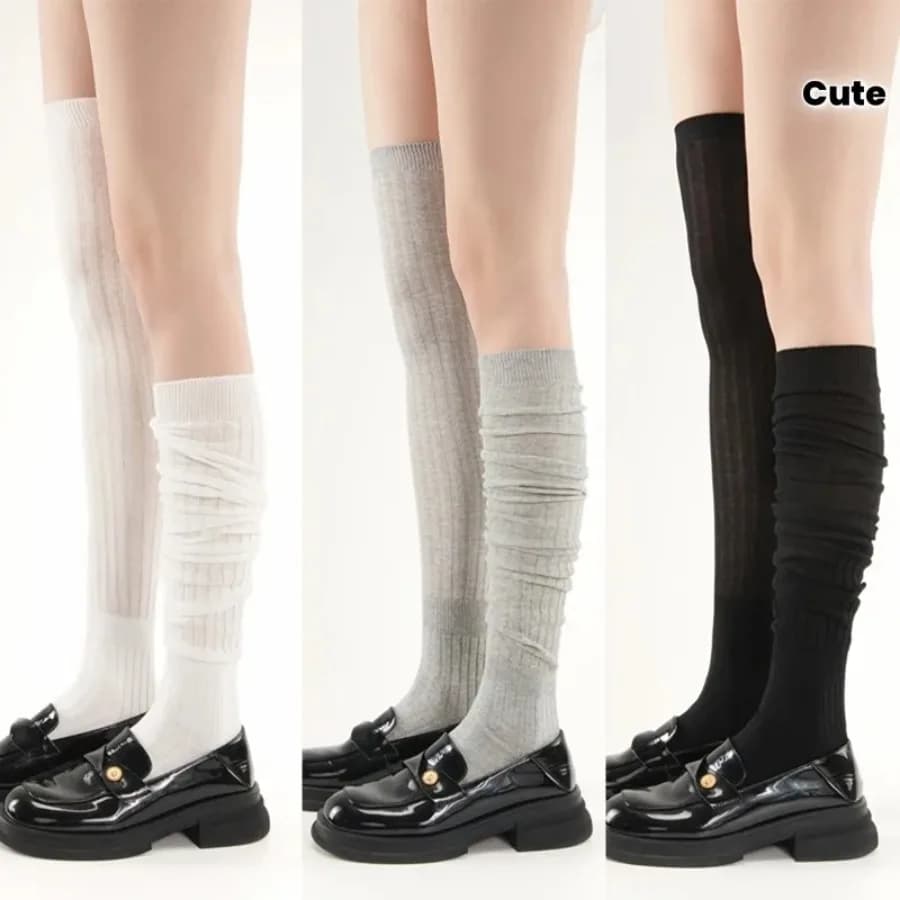 1 Pair Women'S Calf Socks Fashion Lolita Knee-Length Socks Comfort Breathable Solid Simple Vertical JK Stockings Over Knee Sock