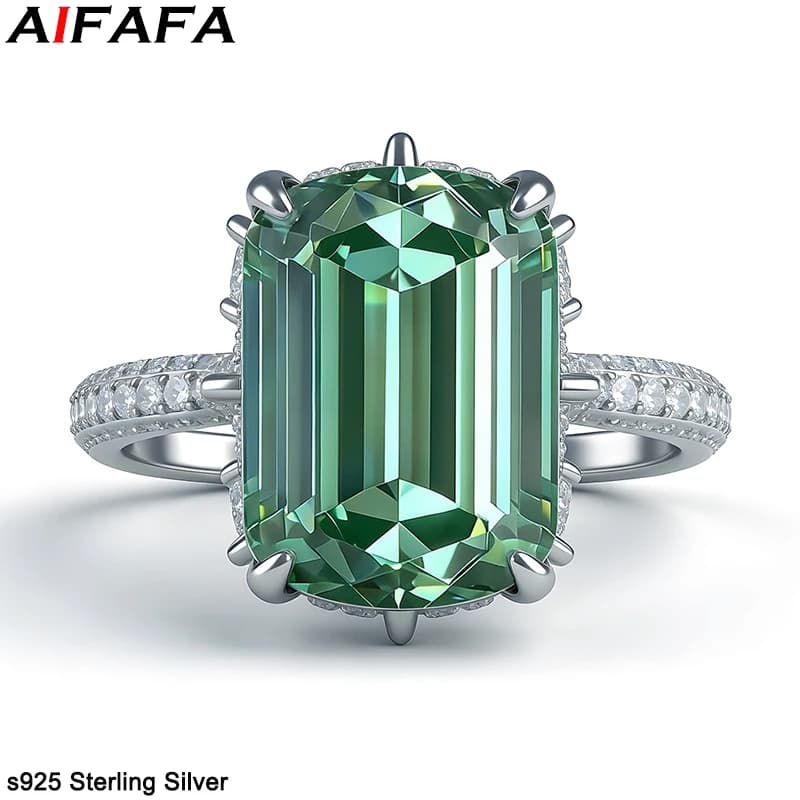 Anelli in Argento Sterling 925 con Smeraldo Verde Paraiba per Donne e Uomini, Pietra Scintillante 10*14mm, Anello di Lusso, Gioielleria Fine