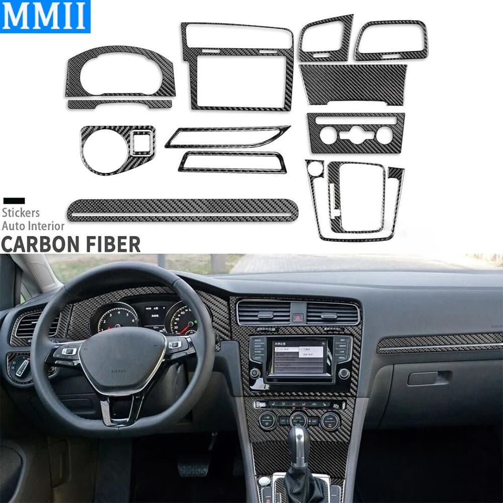 15 pcs Complete Carbon Fiber Dashboard Set Interior Cover for Volkswagen Golf 7 GTI MK7 2014-2019 Accessories Auto Adhesive Decoration