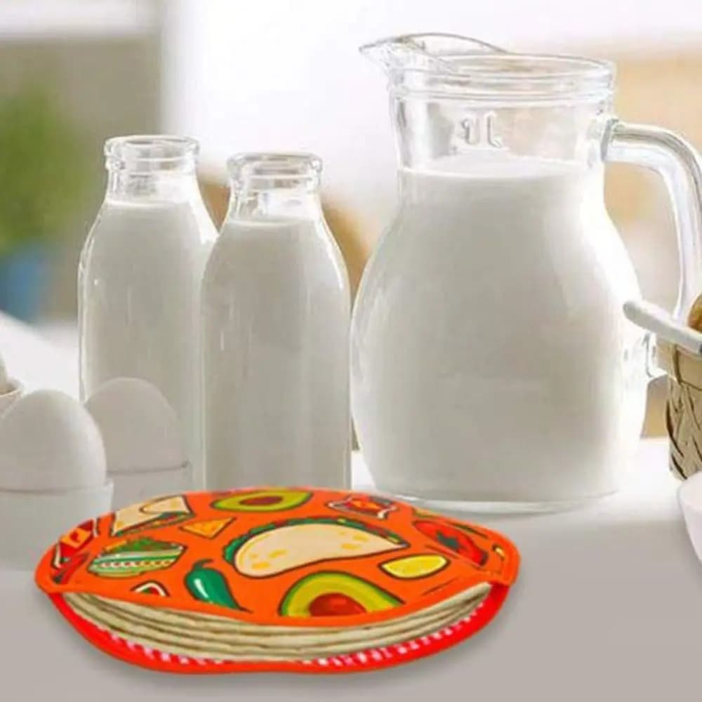 Pratica Borsa Termica per Tortilla da 30cm, Rotonda, Resistente al Calore, con Manico, Riutilizzabile, per Pancake e Microonde