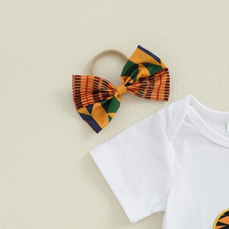 Pagliaccetto a maniche corte con stampa floreale per bambina, pantaloncini, fascia per capelli, completo estivo, abbigliamento africano per neonate