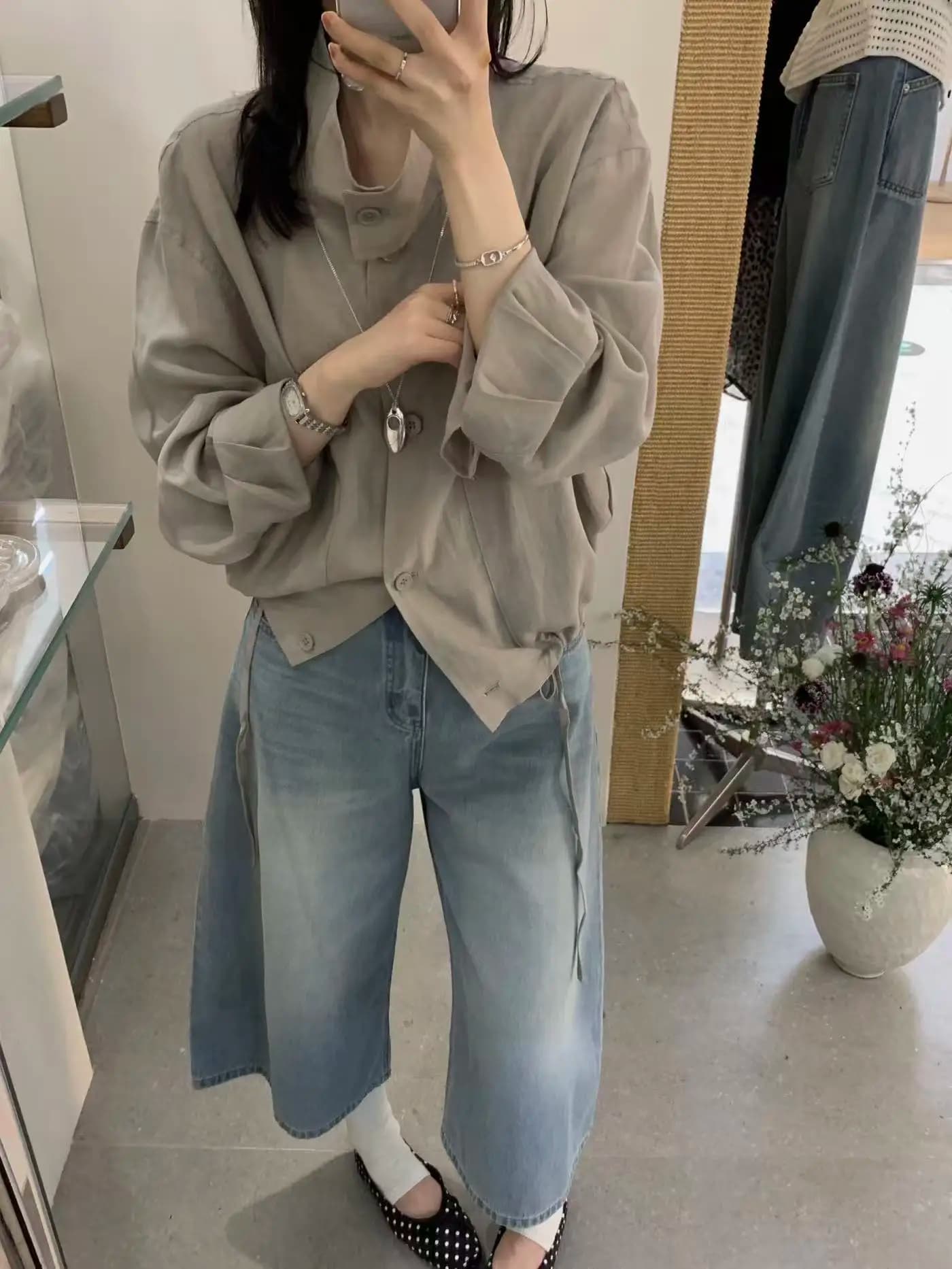 Lilian Casual Loose Stand Collar Long Sleeve Women's Shirt Jacket Spring Summer Versatile Comfortable Breathable Fashion