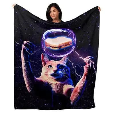 PB&J Cat Peanut Butter Jelly Blanket,Galaxy Space Pop Culture Humor Novelty Throw Home Decor Wall Hanging Fabric Poster Wall Art