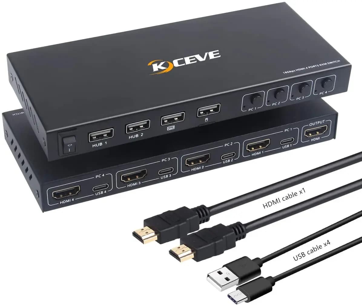 4 ports HDMI KVM Switcher 4 IN 1 Out HDMI USB Switch Splitter for Keyboard Monitor Mouse Adaptive EDID/HDCP decryption