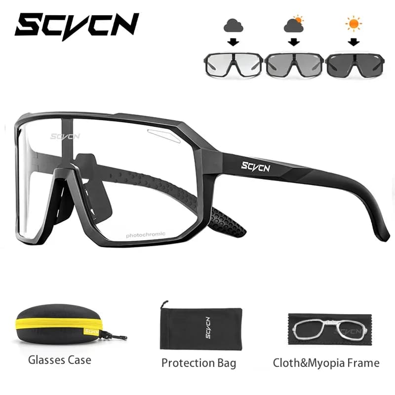 SCVCN Occhiali da sole da ciclismo fotocromatici da uomo UV400 Sport da bicicletta da donna Occhiali da corsa da escursionismo Occhiali da strada MTB con custodia