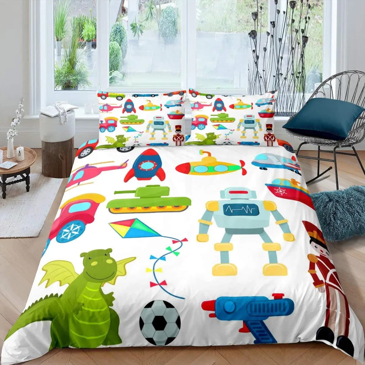 Set copripiumino Rocket Set biancheria da letto king size per astronave Copripiumino doppio in microfibra per spazio esterno Galaxy Stars Planet Copripiumino stile cartone animato