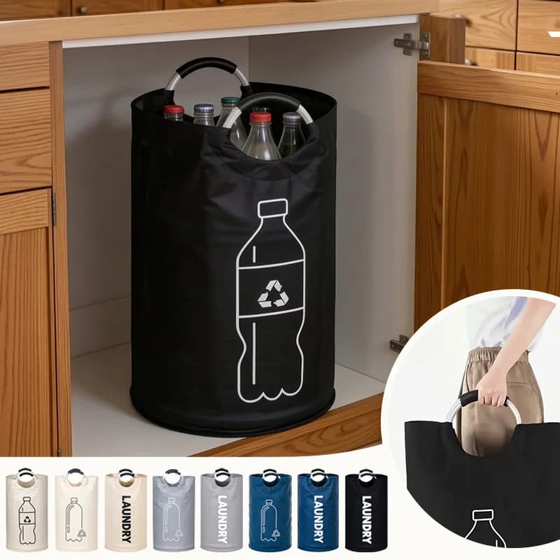 Reusable 82L Large Capacity Empty Bottle Storage Basket W/Aluminum Handle Wastewater Bottle Collector Bag Folding Recycling Bin