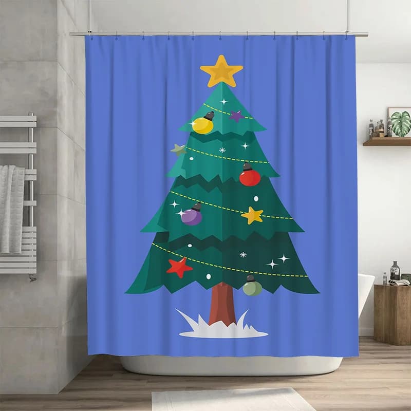 TuniuCaffascinante tenda da doccia per albero di Natale, decorazioni festive per la foresta, pannello in tessuto per il bagno, design carino del bosco per la casa