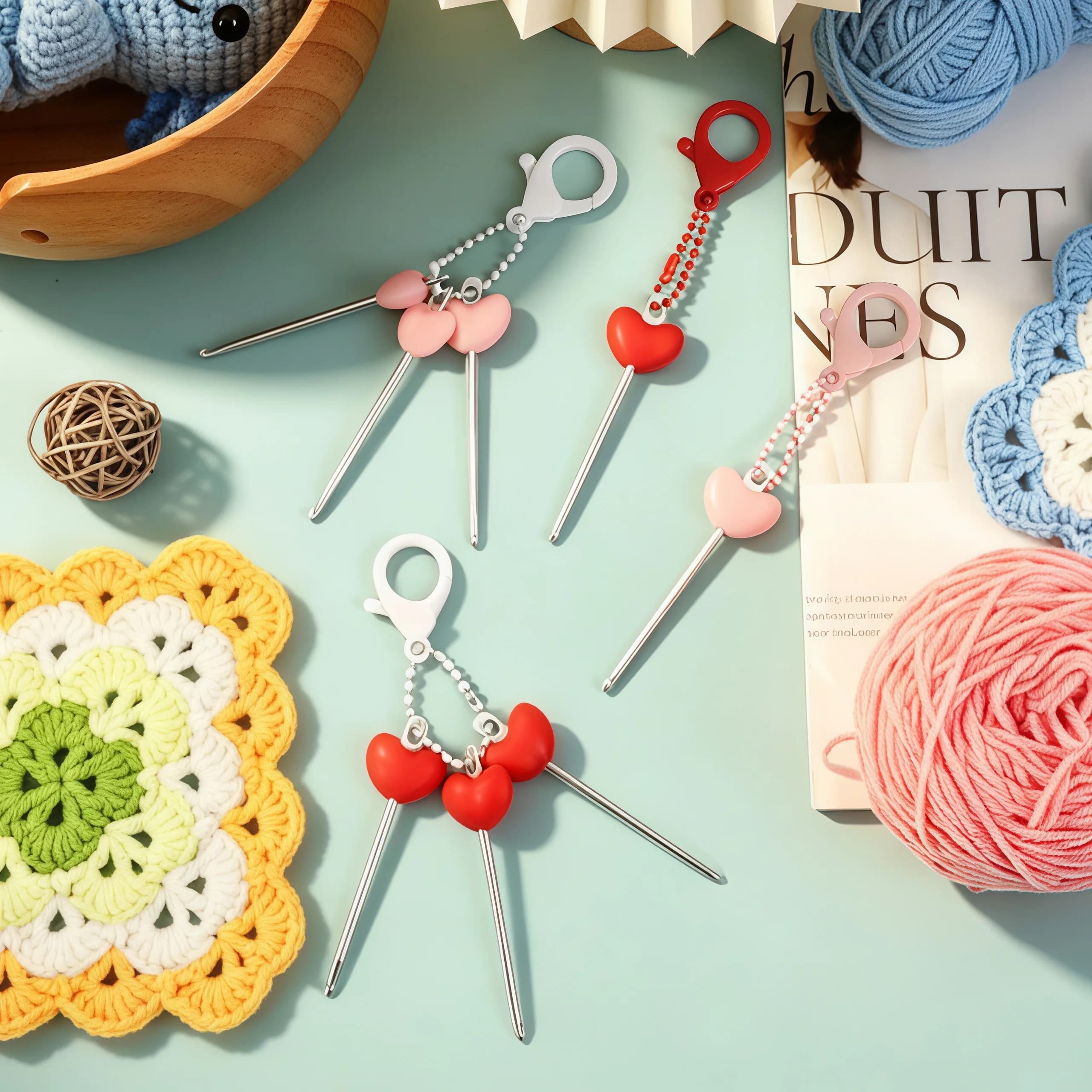 Mini Heart Crochet Hook 3mm Portable Keychain Crochet Hook Aluminum Knitting Needle DIY Handmade Knitting Sewing Tool Accessory