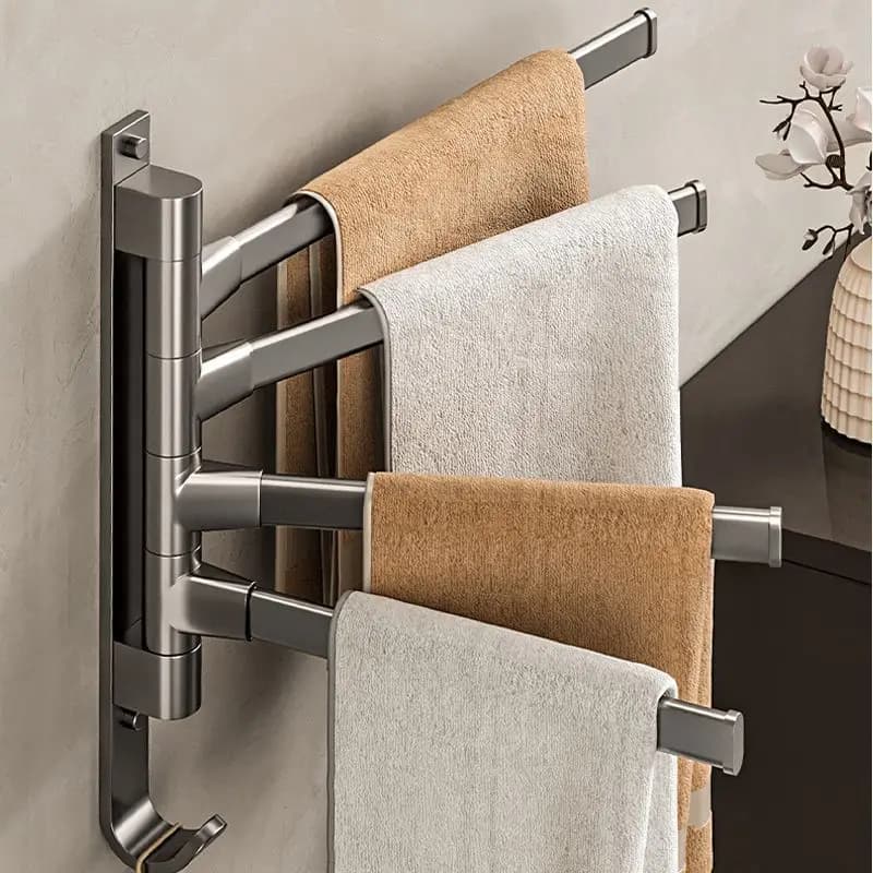 4-Arm Swivel Towel Rack Wall Mounted Brushed Nickel SUS304 Stainless Steel Rotating Towel Bar Space Saving Folding Towel Holder