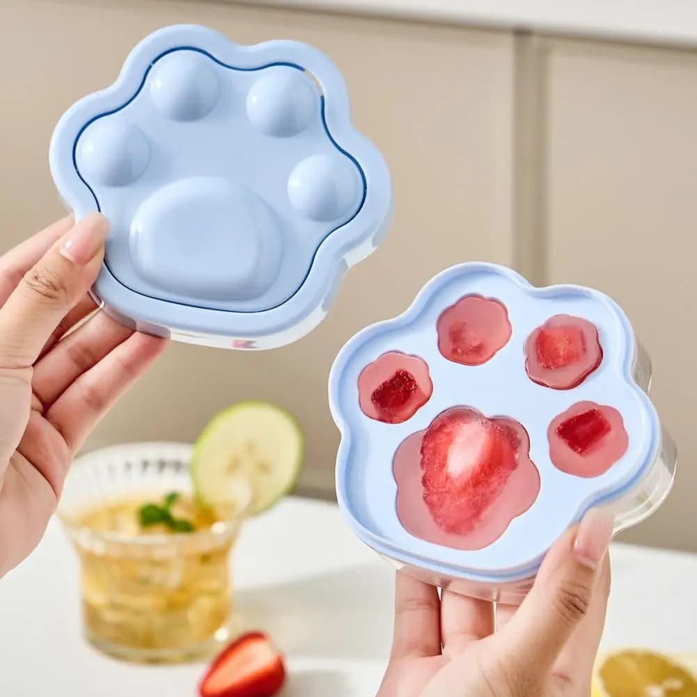 Stampo per ghiaccio a forma di zampa di gatto con coperchio anti-perdita, contenitore impilabile per ghiaccio e cioccolato