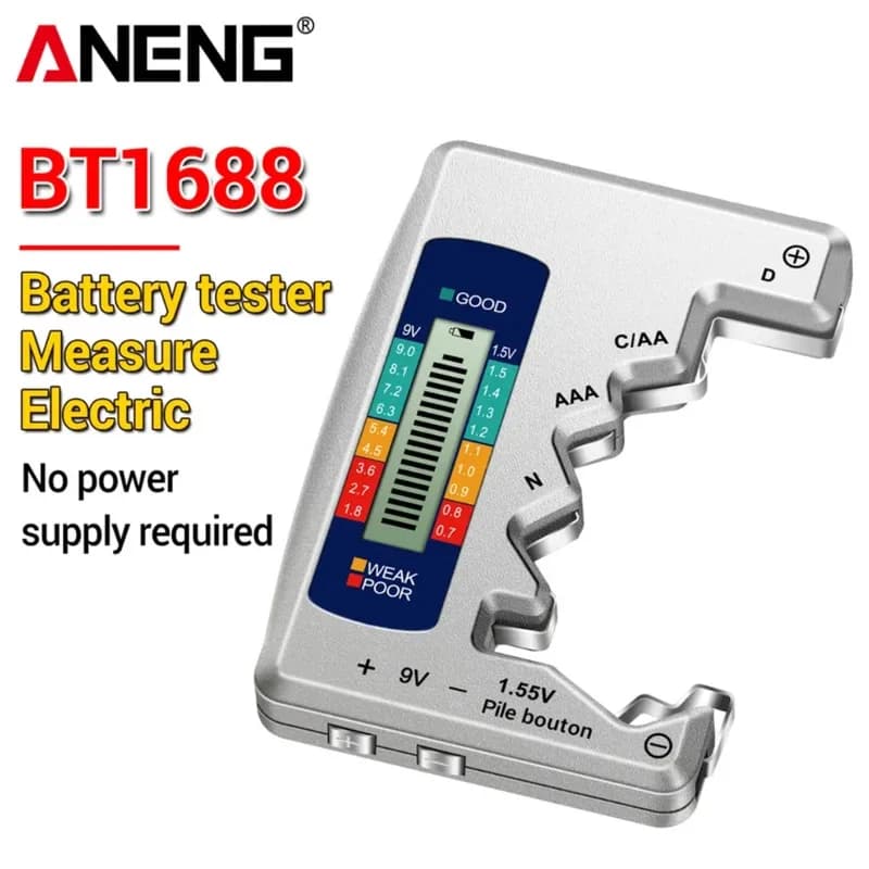 ANENG BT1688 Universal Card Battery Tester D C AA AAA N Battery Test Intuitive Detector Portable 9V 1.55V Button Cell Tools