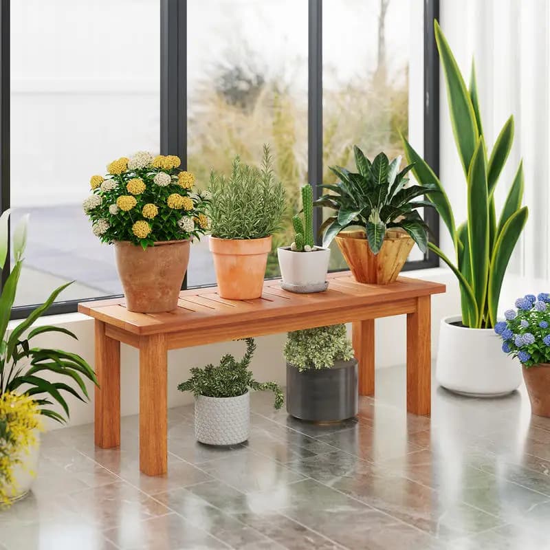 Wooden Plant Stand Outdoor Indoor Solid Wood Flower Pot Holder Display Shelf-S